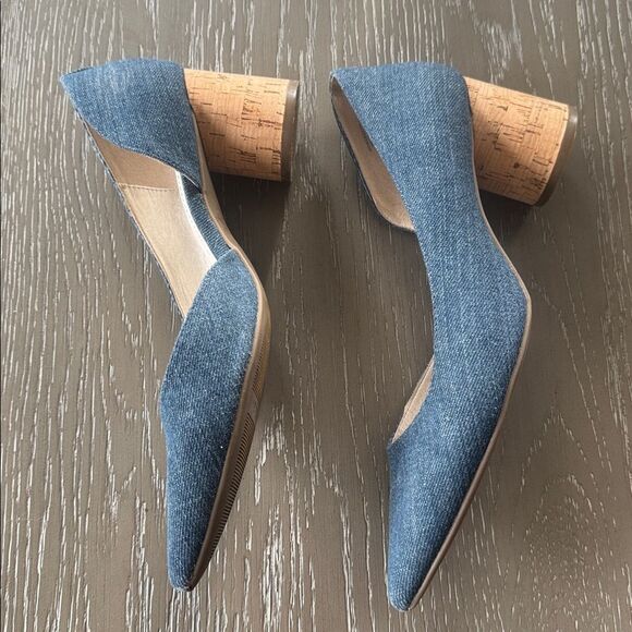 Anne Klein Necessity Denim Blue Heels with Cork Block Heel Pointed Toe Size 9.5M - Picture 3 of 12